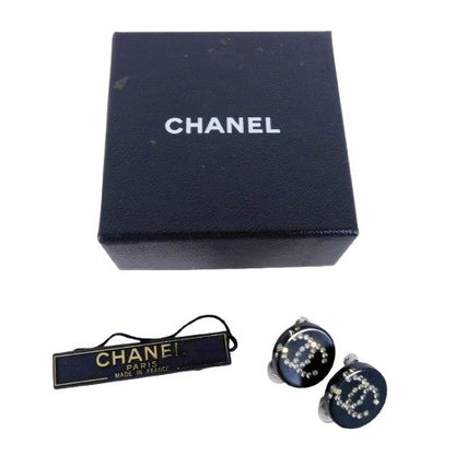 Chanel Earrings CC Logo Rhinestone Black
