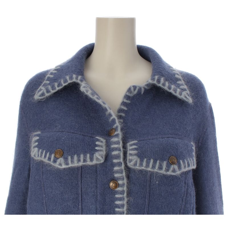 Dior Wool Mohair Nylon D Logo Horsebit Cropped Knit Jacket Blue Light