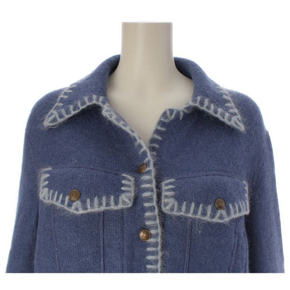 Dior Wool Mohair Nylon D Logo Horsebit Cropped Knit Jacket Blue Light