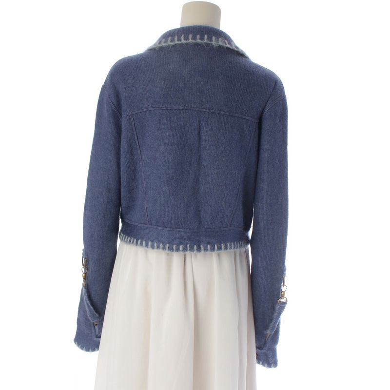 Dior Wool Mohair Nylon D Logo Horsebit Cropped Knit Jacket Blue Light