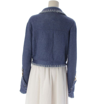 Dior Wool Mohair Nylon D Logo Horsebit Cropped Knit Jacket Blue Light