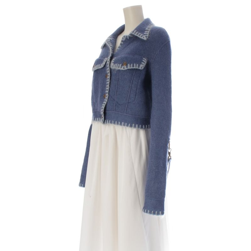 Dior Wool Mohair Nylon D Logo Horsebit Cropped Knit Jacket Blue Light
