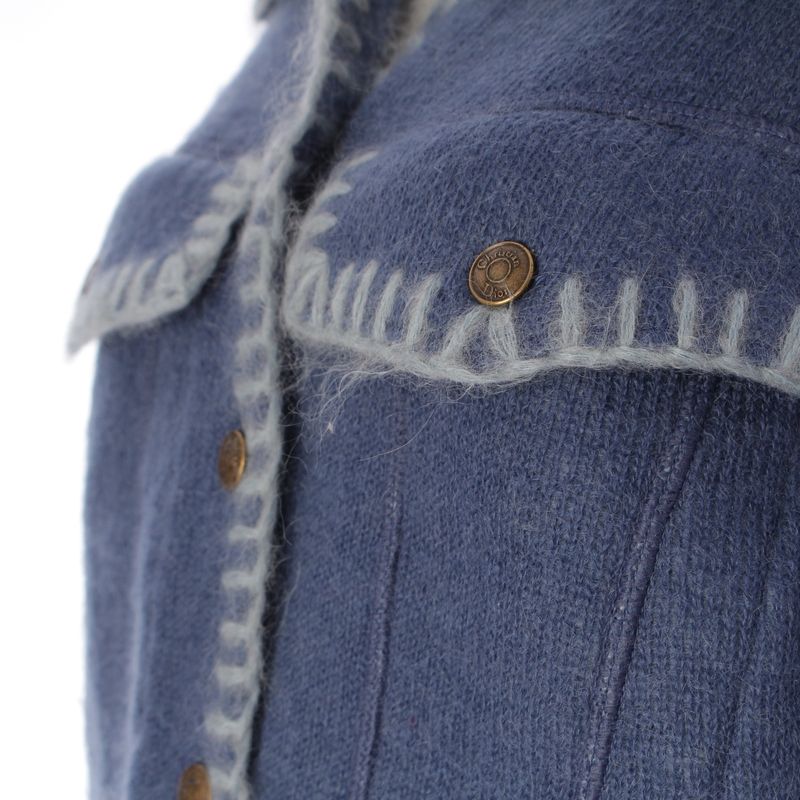 Dior Wool Mohair Nylon D Logo Horsebit Cropped Knit Jacket Blue Light