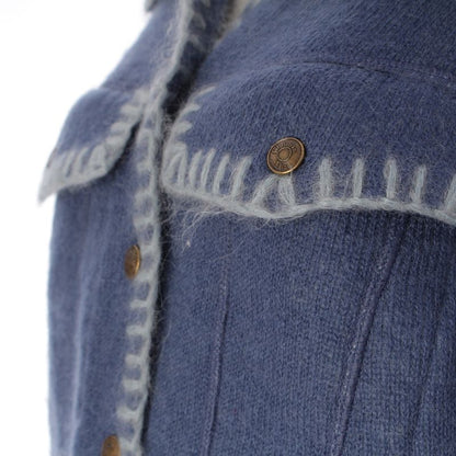 Dior Wool Mohair Nylon D Logo Horsebit Cropped Knit Jacket Blue Light