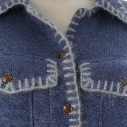 Dior Wool Mohair Nylon D Logo Horsebit Cropped Knit Jacket Blue Light