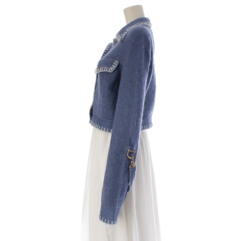 Dior Wool Mohair Nylon D Logo Horsebit Cropped Knit Jacket Blue Light