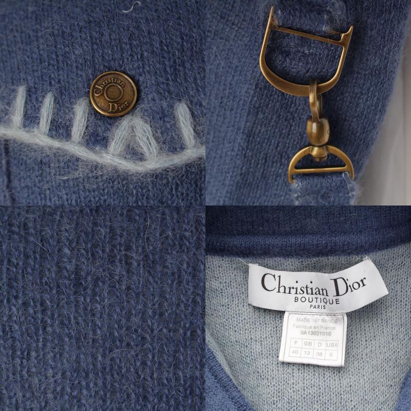 Dior Wool Mohair Nylon D Logo Horsebit Cropped Knit Jacket Blue Light