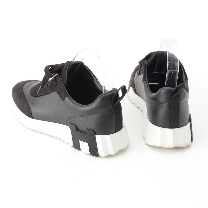 Hermes Leather Bouncing Sneakers Shoes Black White 37