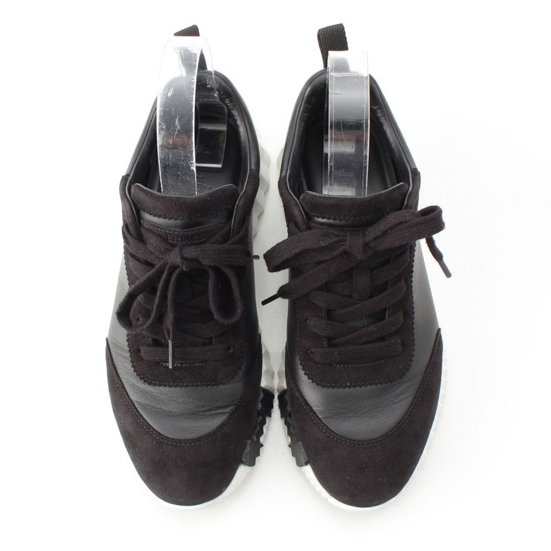 Hermes Leather Bouncing Sneakers Shoes Black White 37