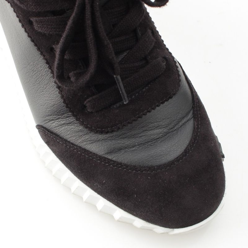 Hermes Leather Bouncing Sneakers Shoes Black White 37