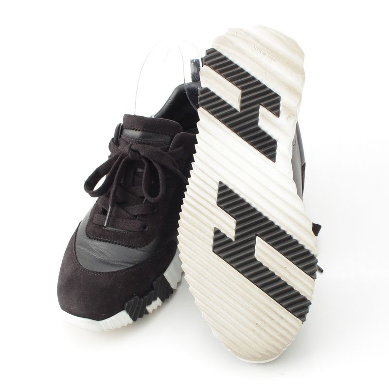 Hermes Leather Bouncing Sneakers Shoes Black White 37