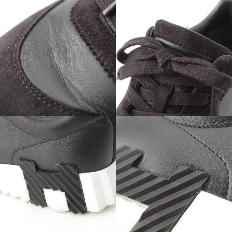 Hermes Leather Bouncing Sneakers Shoes Black White 37
