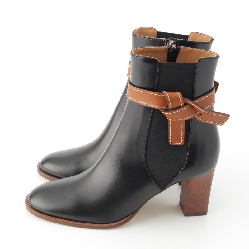 Loewe Gate Leather Side Gore Short Boots Shoes Black 39