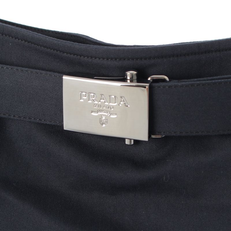 Prada Logo Belt Skirt Knee Length Navy 42