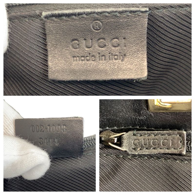 Gucci Black Gold GG Canvas Leather 002 Tote