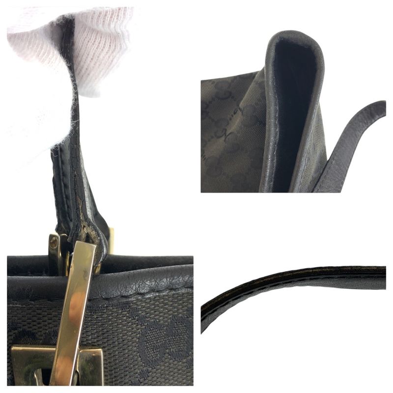 Gucci Black Gold GG Canvas Leather 002 Tote