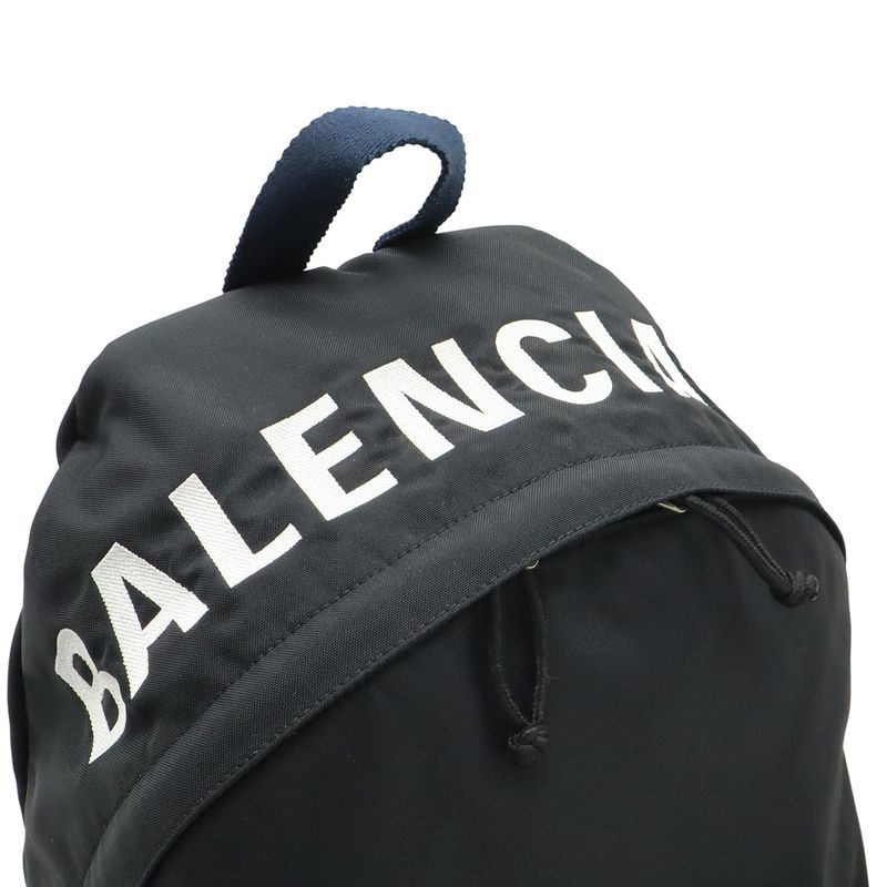 Balenciaga Wheel Backpack Logo Embroidery Nylon Canvas Black Navy White