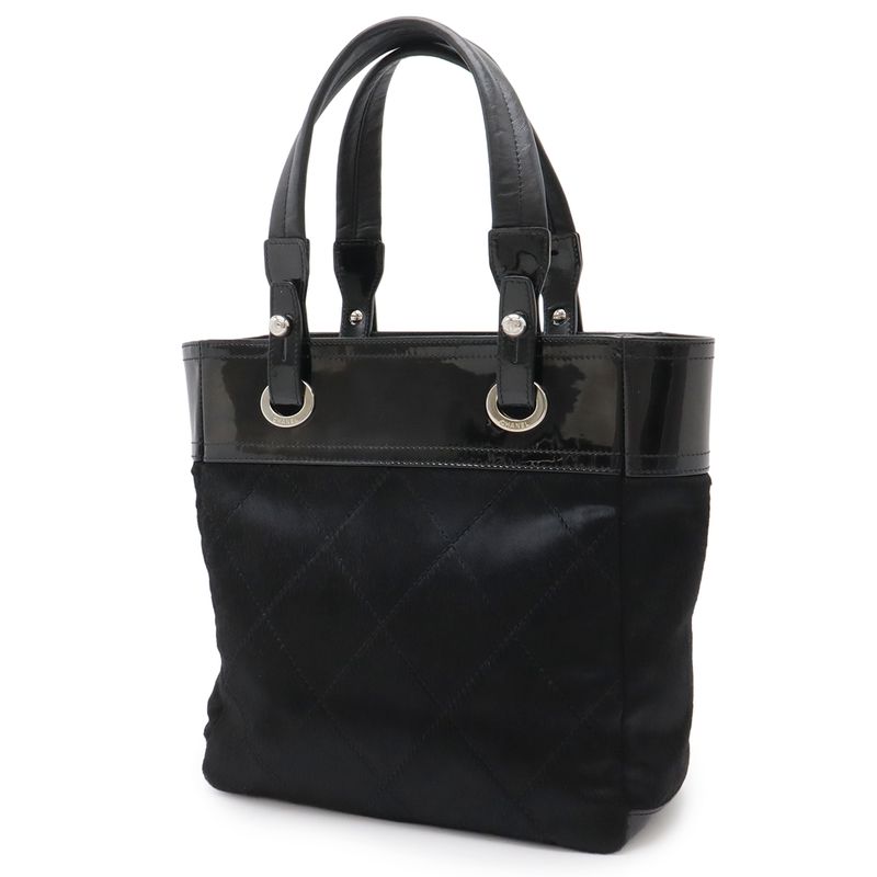 Chanel Paris Biarritz Tote PM Shoulder Bag Leather Black