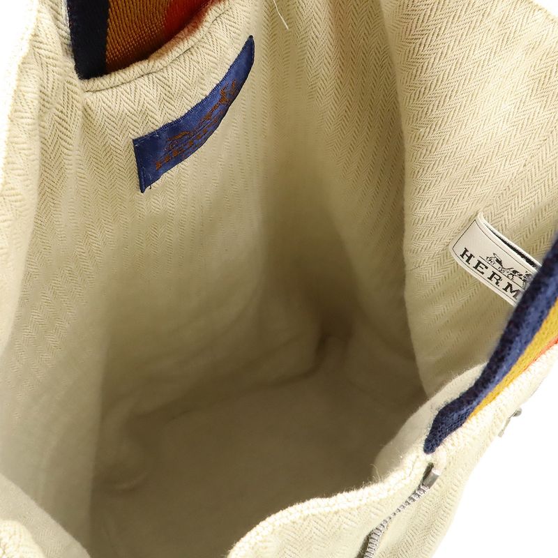 Hermes Cavalier Shoulder Bag Canvas Natural Orange Yellow