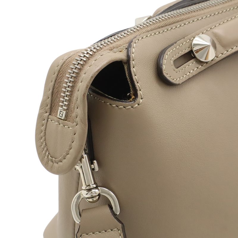 Fendi by the Way 2-Way Shoulder Bag Leather Grey Silver Greige