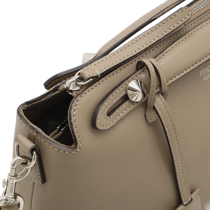 Fendi by the Way 2-Way Shoulder Bag Leather Grey Silver Greige