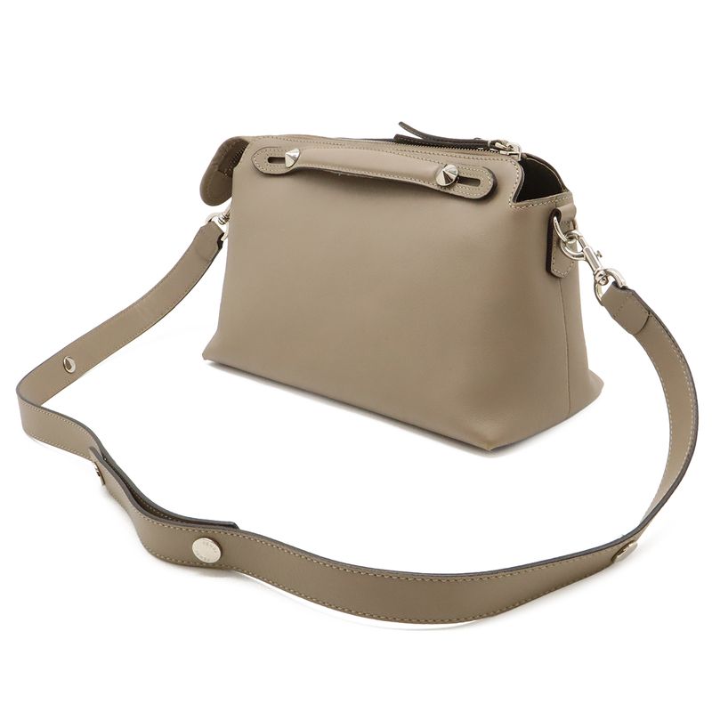Fendi by the Way 2-Way Shoulder Bag Leather Grey Silver Greige
