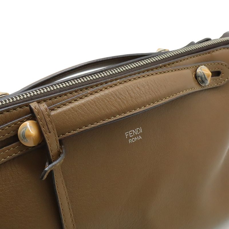 Fendi by the Way 2-Way Shoulder Bag Embossed Leather Brown