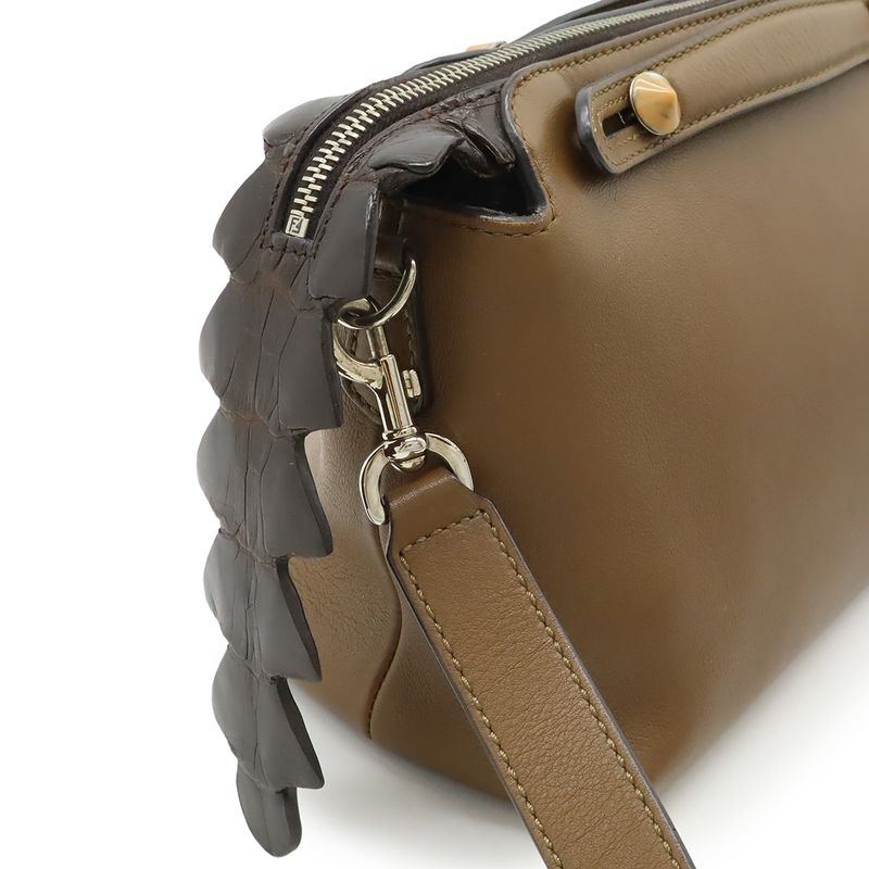 Fendi by the Way 2-Way Shoulder Bag Embossed Leather Brown