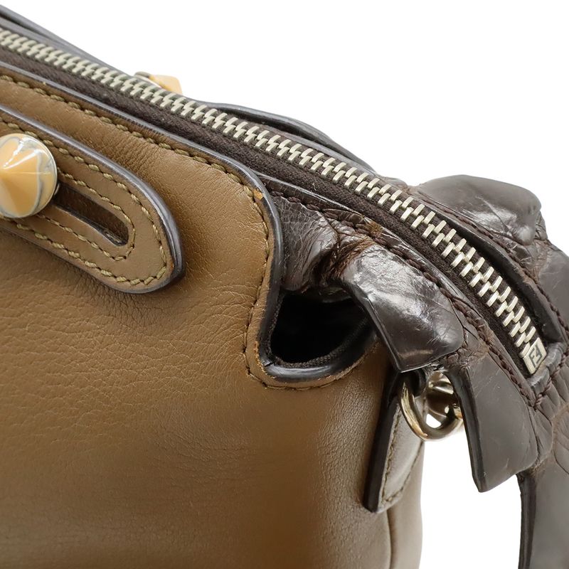 Fendi by the Way 2-Way Shoulder Bag Embossed Leather Brown