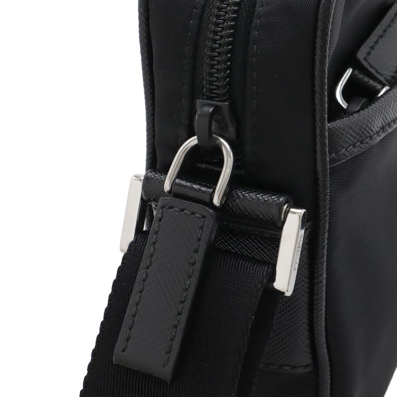 Prada Tessuto Saffian Triangle Logo Shoulder Bag Crossbody Nylon Leather Nero