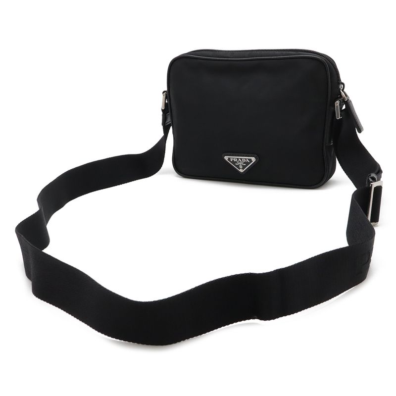 Prada Tessuto Saffian Triangle Logo Shoulder Bag Crossbody Nylon Leather Nero