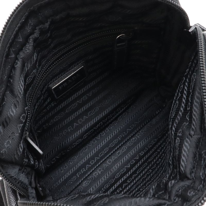 Prada Tessuto Saffian Triangle Logo Shoulder Bag Crossbody Nylon Leather Nero