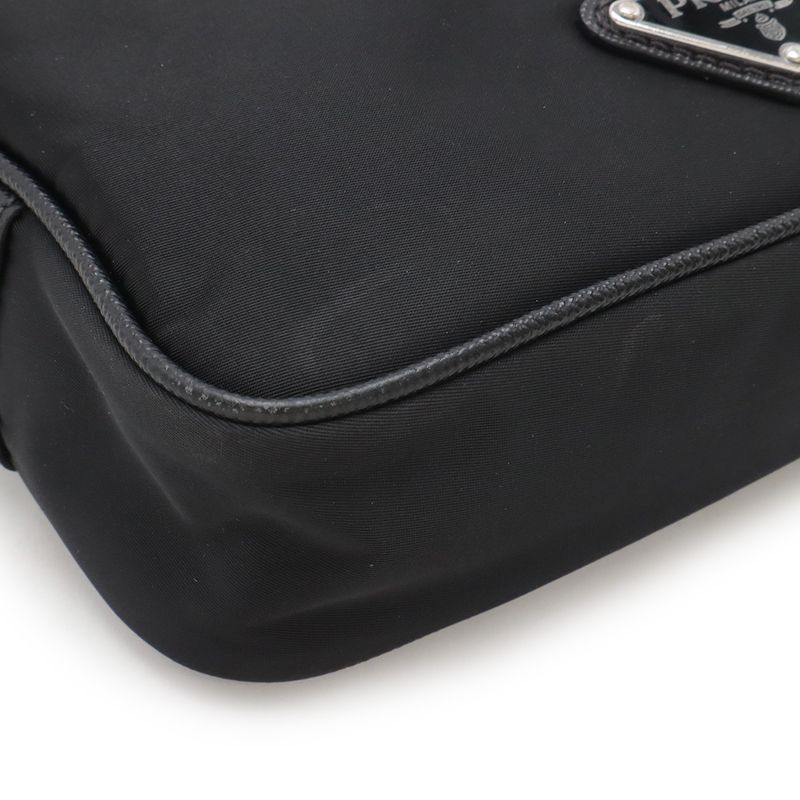 Prada Tessuto Saffian Triangle Logo Shoulder Bag Crossbody Nylon Leather Nero