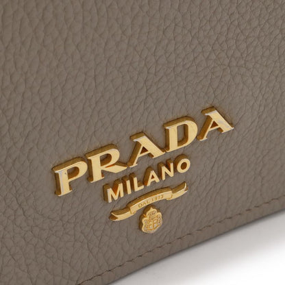 Prada Pochette Shoulder Bag Flap Crossbody Leather Grey Gold Greige