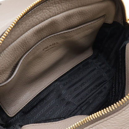 Prada Pochette Shoulder Bag Flap Crossbody Leather Grey Gold Greige