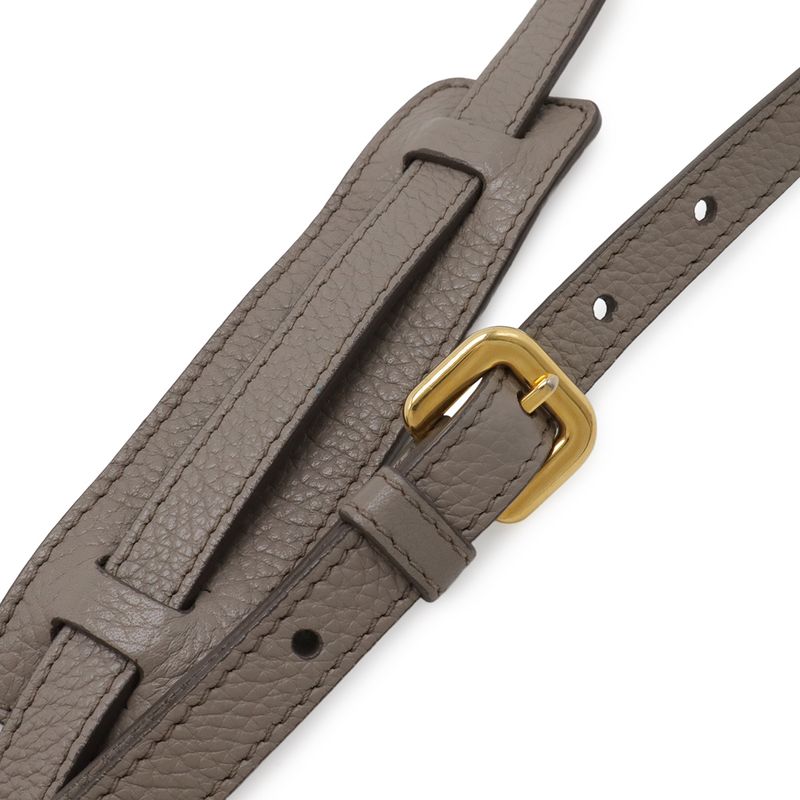 Prada Pochette Shoulder Bag Flap Crossbody Leather Grey Gold Greige