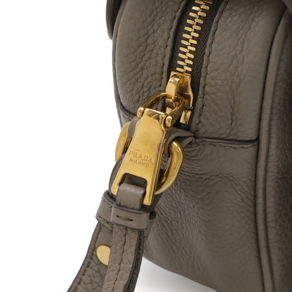 Prada Pochette Shoulder Bag Flap Crossbody Leather Grey Gold Greige