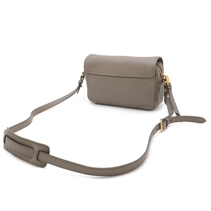 Prada Pochette Shoulder Bag Flap Crossbody Leather Grey Gold Greige