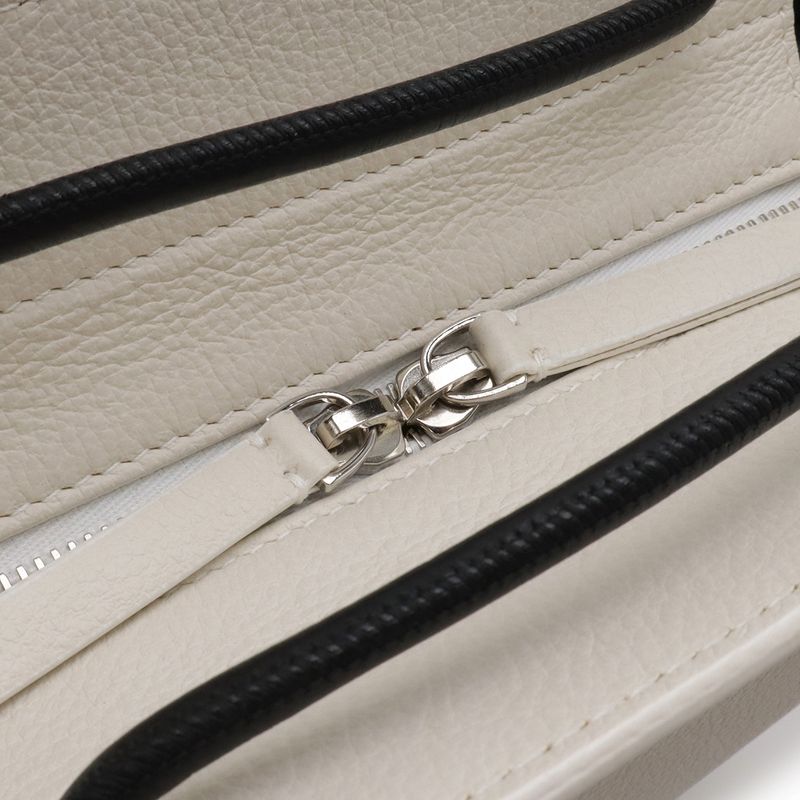 Balenciaga Shopping Tote Logo Shoulder Bag Leather Ivory White - Black