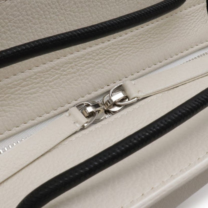 Balenciaga Shopping Tote Logo Shoulder Bag Leather Ivory White - Black