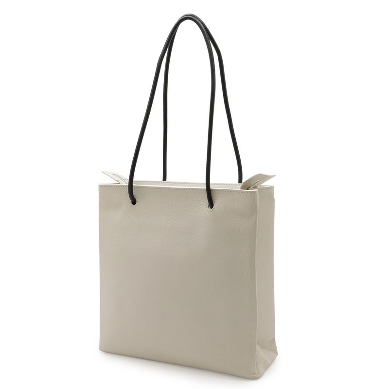Balenciaga Shopping Tote Logo Shoulder Bag Leather Ivory White - Black