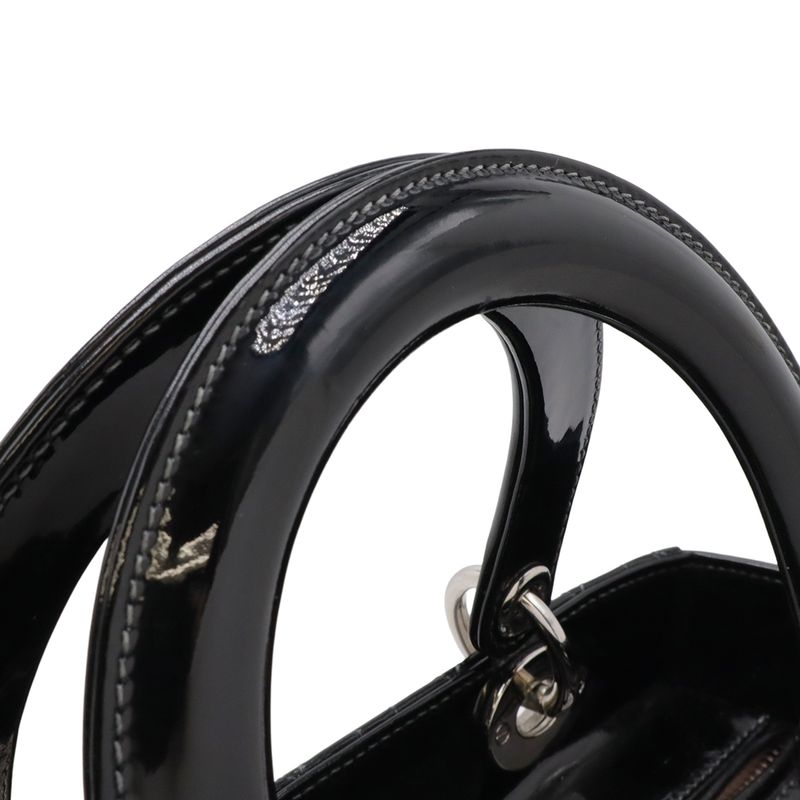 Dior Cannage Tote 2-Way Shoulder Bag Patent Leather Black Pink Gray