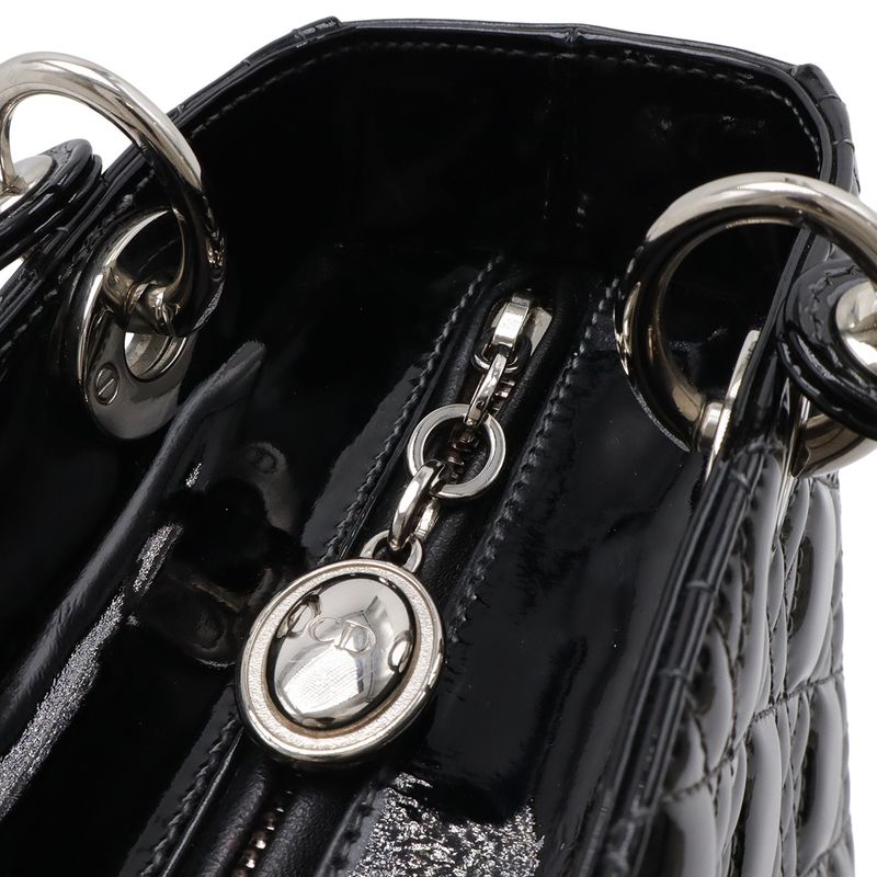 Dior Cannage Tote 2-Way Shoulder Bag Patent Leather Black Pink Gray