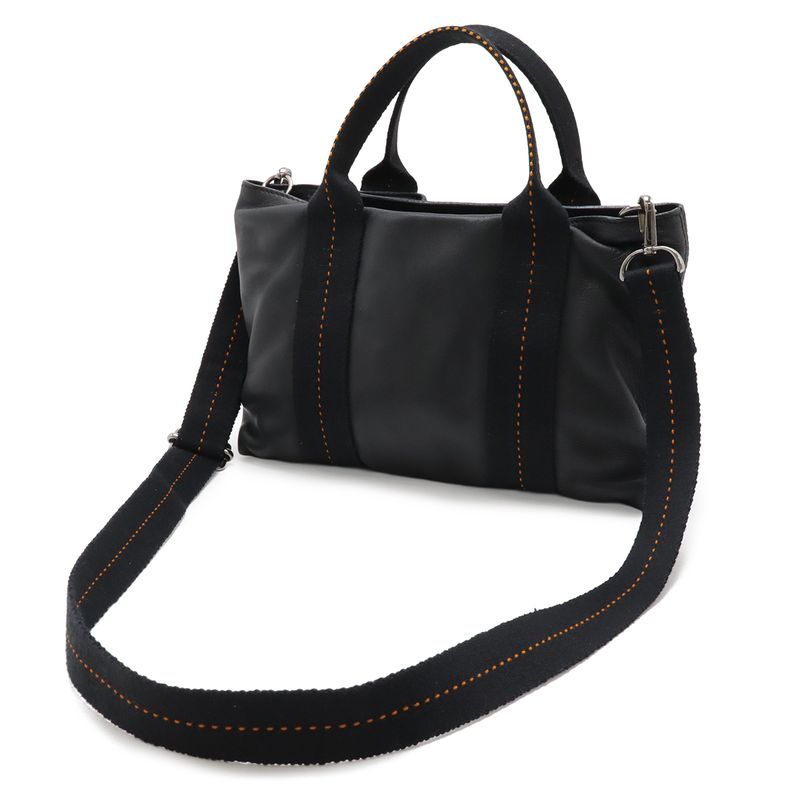 Hermes Caravan Horizontal PM Tote 2-Way Shoulder Bag Crossbody Voderma Black Orange