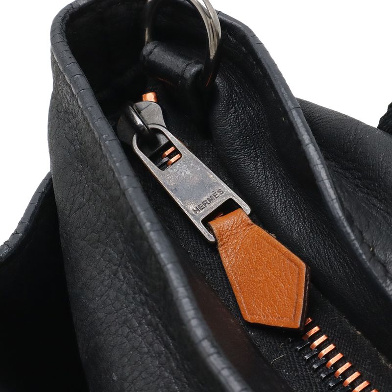Hermes Caravan Horizontal PM Tote 2-Way Shoulder Bag Crossbody Voderma Black Orange