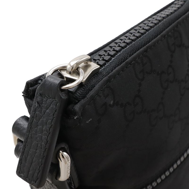 Gucci GG Nylon Shoulder Bag Crossbody Depth Leather Black Gray