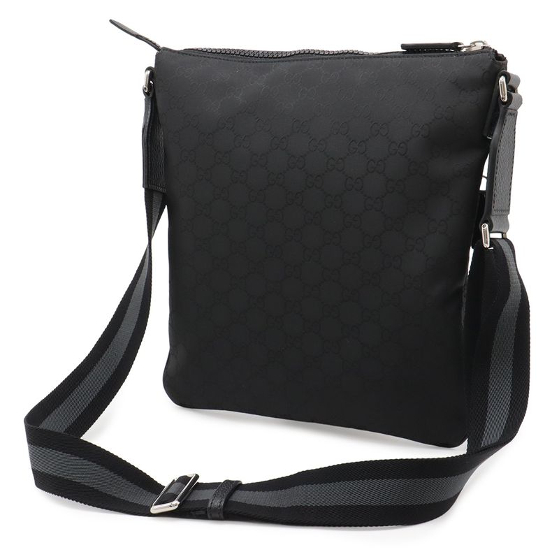 Gucci GG Nylon Shoulder Bag Crossbody Depth Leather Black Gray