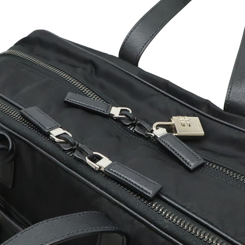 Prada Triangle Logo Business Briefcase 2-Way Shoulder Bag Nylon Nero Black