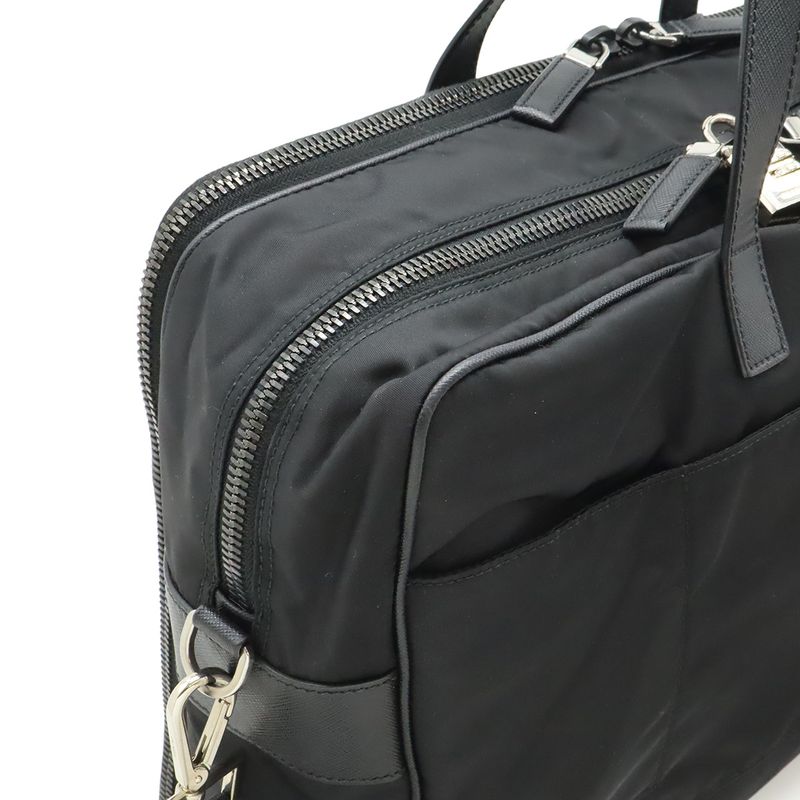 Prada Triangle Logo Business Briefcase 2-Way Shoulder Bag Nylon Nero Black