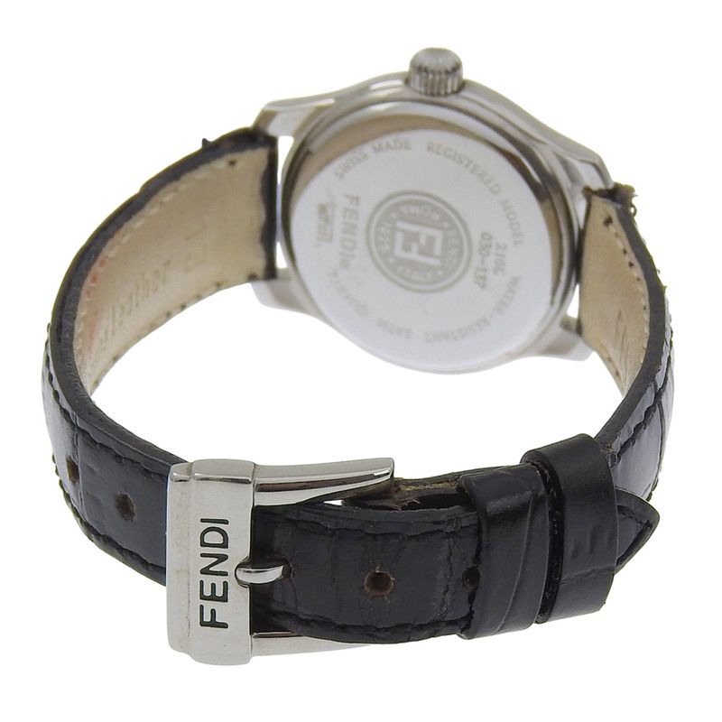 Fendi Orologi Stainless Steel Leather Quartz Analog Display Watch